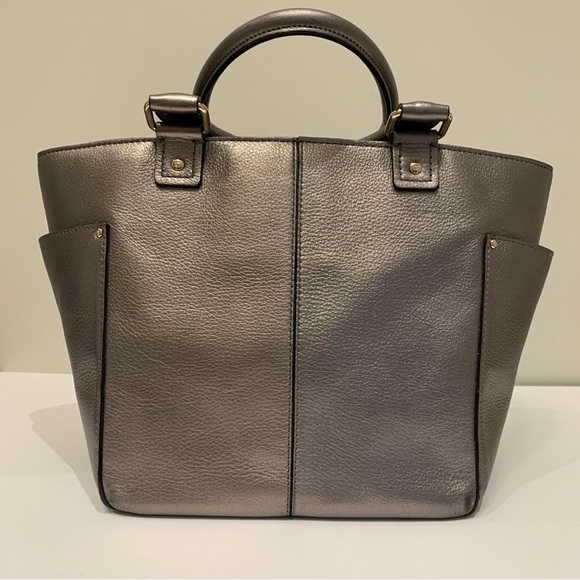 Kate Spade Metallic Pewter Double Handle Open Tote Bag, Silver Tone Hardware - Picture 4 of 15